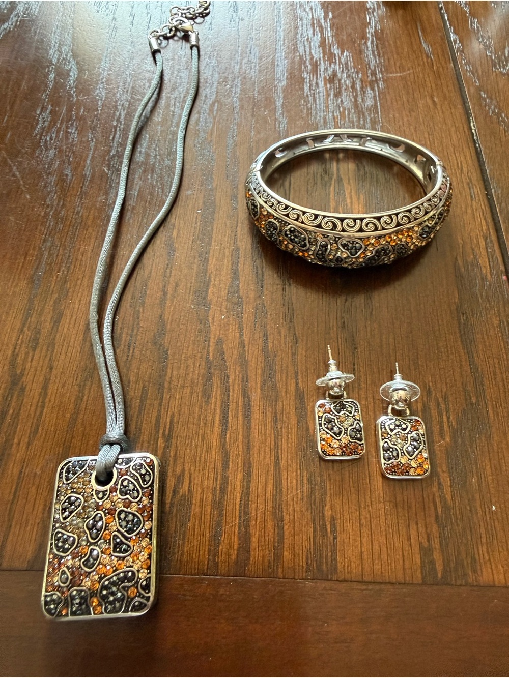 Brighton Leopard Totem Amber Crystal Pendant Necklace, Bracelet & Earrings Set